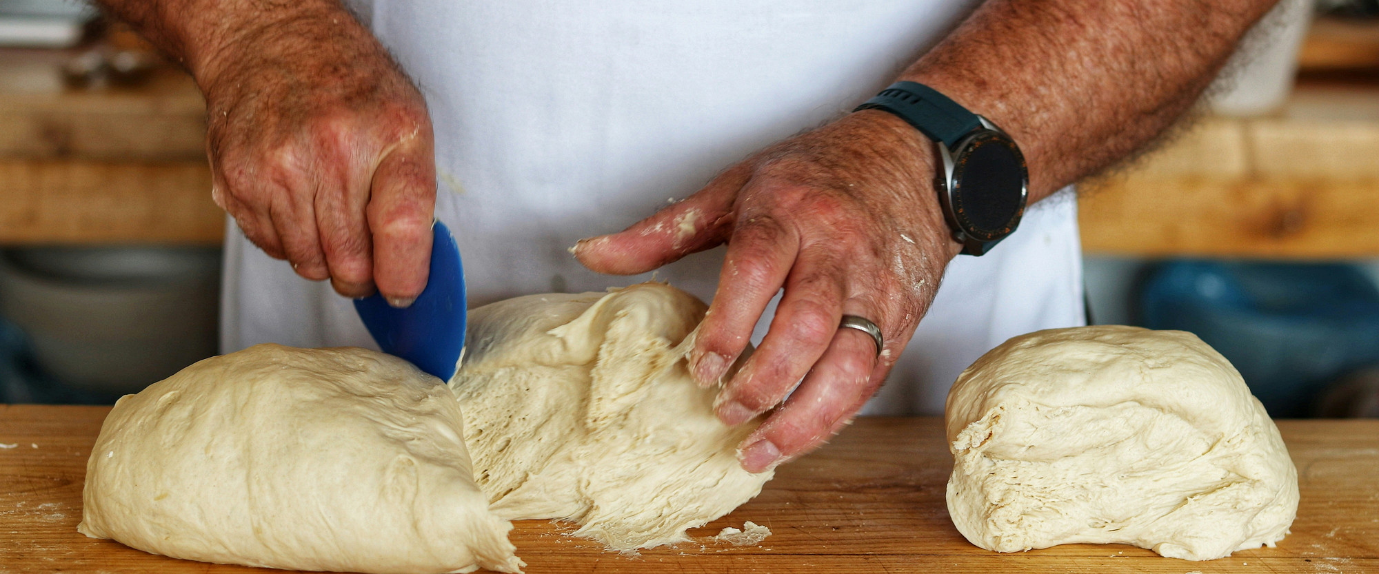 Dough being shaped